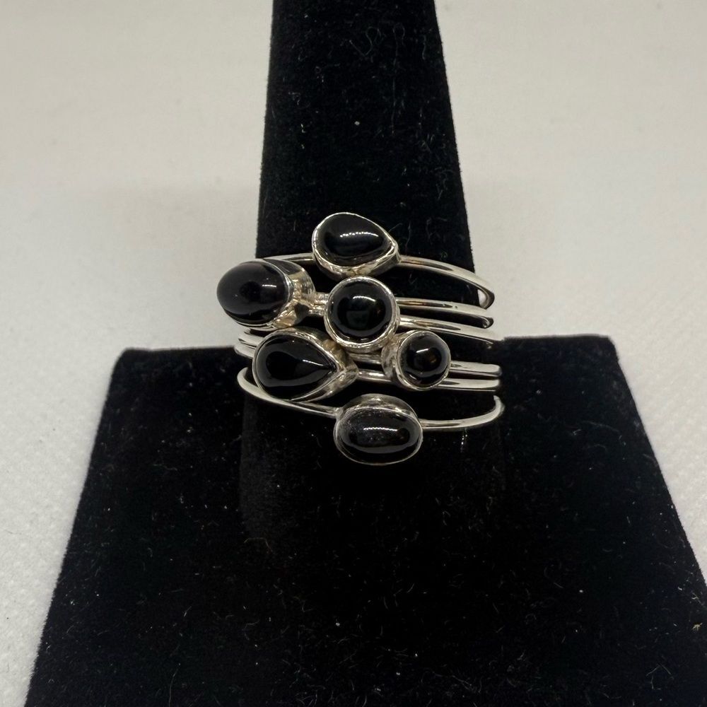 6 stack sterling silver black onyx ring set size 12